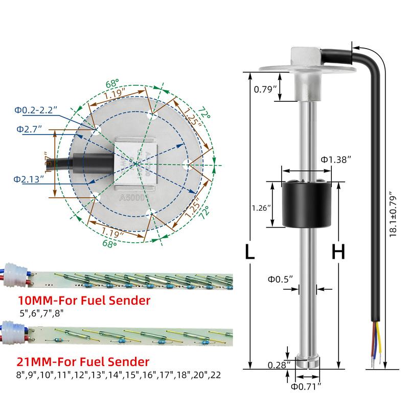 Water Fuel Level Sensor 0-5V 100mm-550mm For Car Boat Marine RV Fuel Level Meter Stainless Steel Fuel Sending Unit Liquid Level