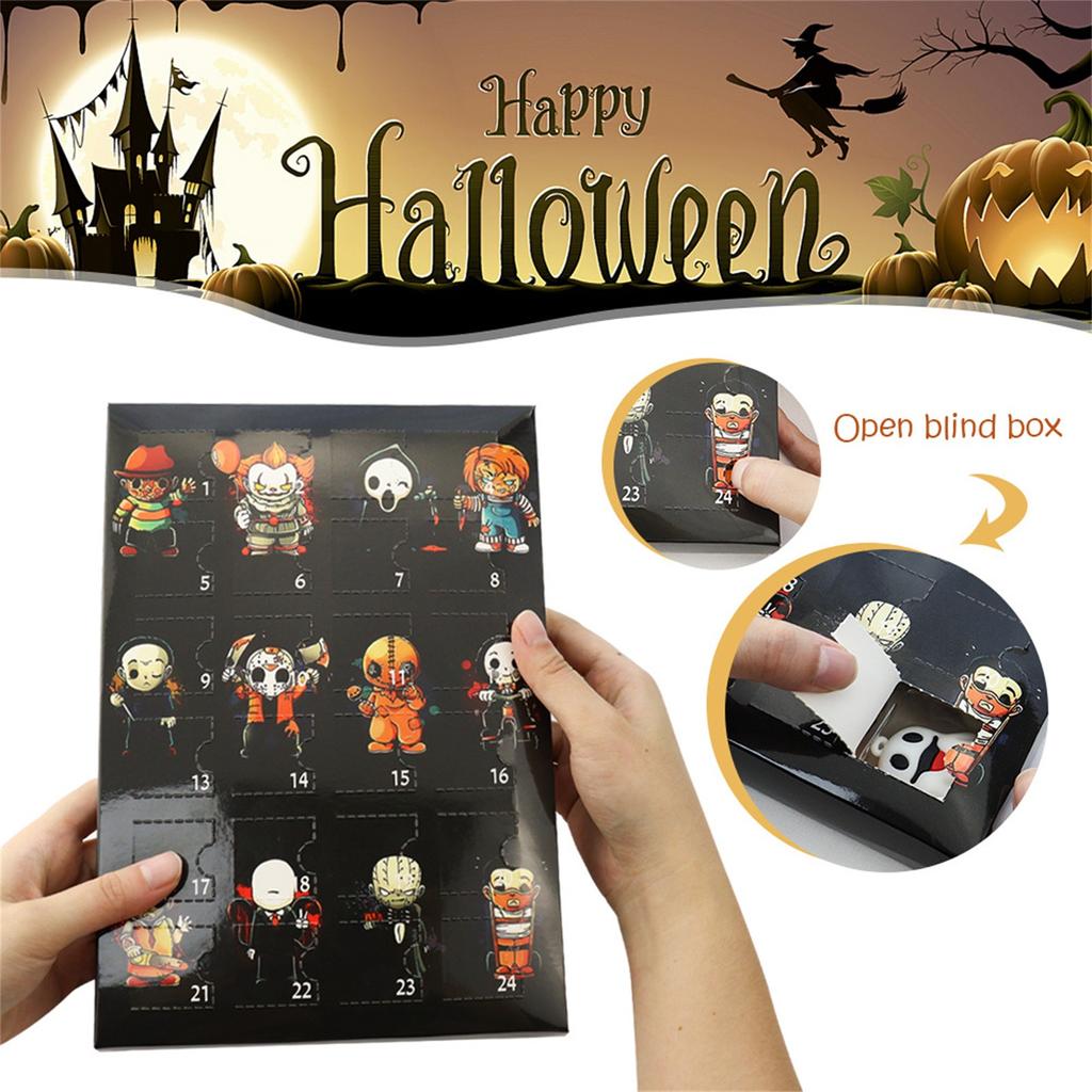 Adventní kalendář pro panenky Halloween obsahuje 24 dárků, adventní kalendář s hororovými postavami Halloween, odpočítávací kalendář Halloween s hračkami s překvapením