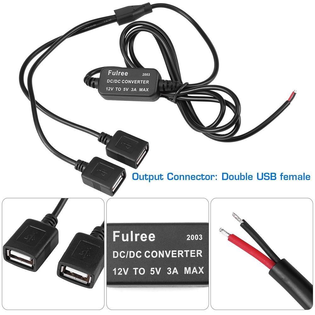 Konverter 12 V auf 5 V, USB-Buchse, Abwärtsregler, DC auf DC 12 V auf 5 V, 3 A, Doppel-USB-Spannungswandler für Auto, GPS, Smartphone