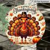 2D Flat, 1pc Thanksgiving Turkey Metal Wall Decor - Round Autumn Harvest Sign with Happy Thanksgiving Text, Vintage Fall Decor Plaque for Home
