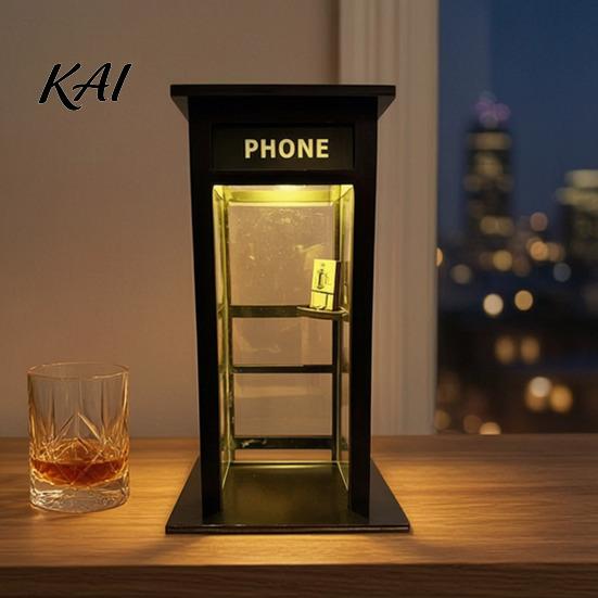 Retro Phone Booth Light Vintage Ambient Lamp, Tall Telephone Night Light, Nostalgic Table Lamp Warm LED for Bedroom Home Office Study Bar Decor