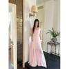Pink u-neck sleeveless vest dress women's summer slim-fit waist lace skirt design Spice girl a-word long dress