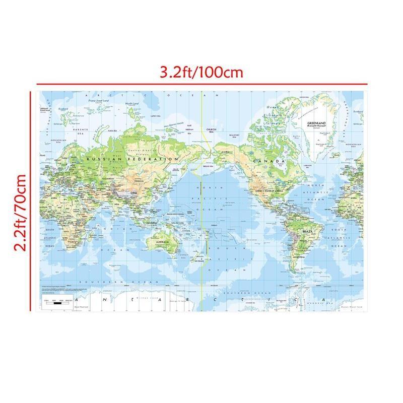 World Map-Geographical Map with Cities,Indoor/Outdoor,Backdrop,Wall Art Poster ,Learning Teaching Supplies,Travel Supplies