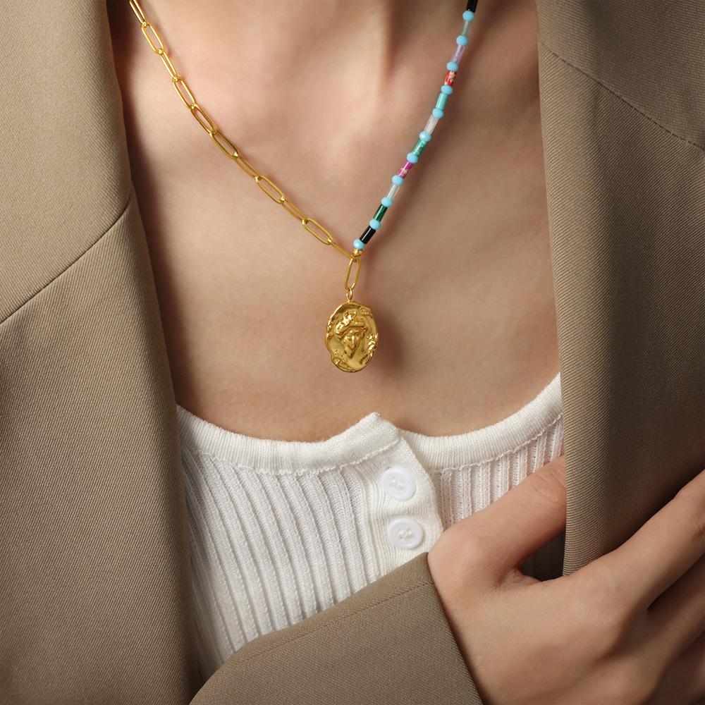 

Ожерелье с подвеской в виде цепочки из натурального камня с рельефом из титановой стали, вдовствующая императрица, индивидуальность и темперамент, универсальная цепочка для сращивания на ключицу