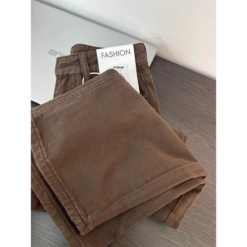 Plus Size Retro High Waist Straight Leg Jeans - Women's Autumn Slimming Wide Leg Pants