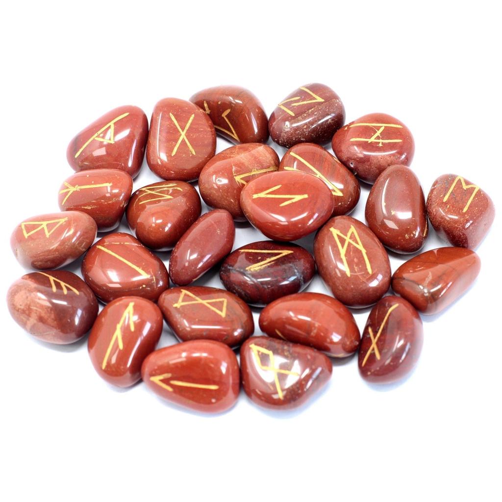 Red Jasper Rune Stones Set, 25-Piece With Pouch