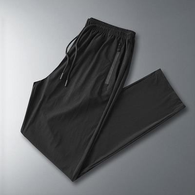 Men's Summer Ice Silk Quick-Dry Casual Pants - Plus Size, Tapered, Small Leg, Zipper Pockets.
