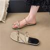Toe-clip Slippers for Women in Summer 2025 New Square Toe Clip-toe Rhinestone Flat Toe Cover Soft Sole Cool Mop