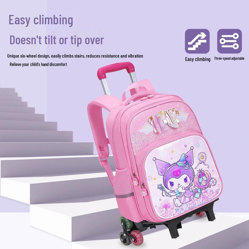 Lightweight Trolley Schoolbag for Primary School Girls - Large Capacity Backpack for Grades 1-6
