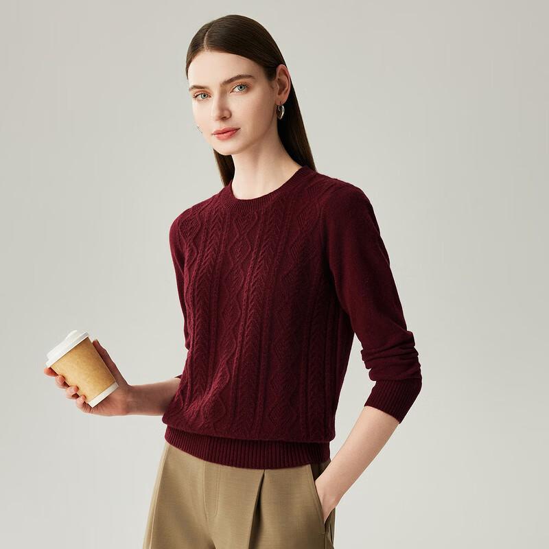 Women's 100% Cashmere Round Neck Cable Knit Sweater