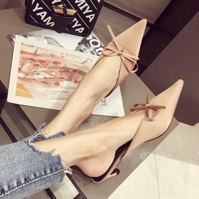 Sandals Baotou Women's Summer Half Slippers Pointed Heel Low Heel Sandals Lazy Shoes