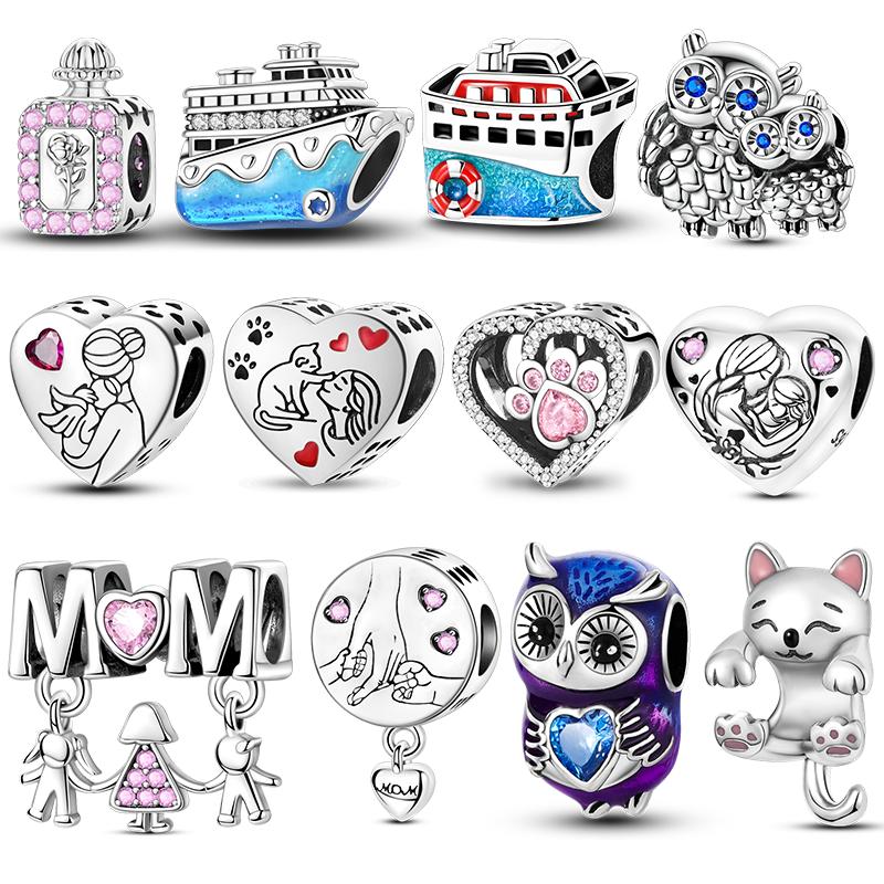 Charm-Perlen Charms Perlen-Charms Kupfer Polka-Dot Matroschka Leuchtender Glühwürmchen Rosa Schleifen-Perlen-Charms Kompatibel Mit DIY-Armbändern Schmuck