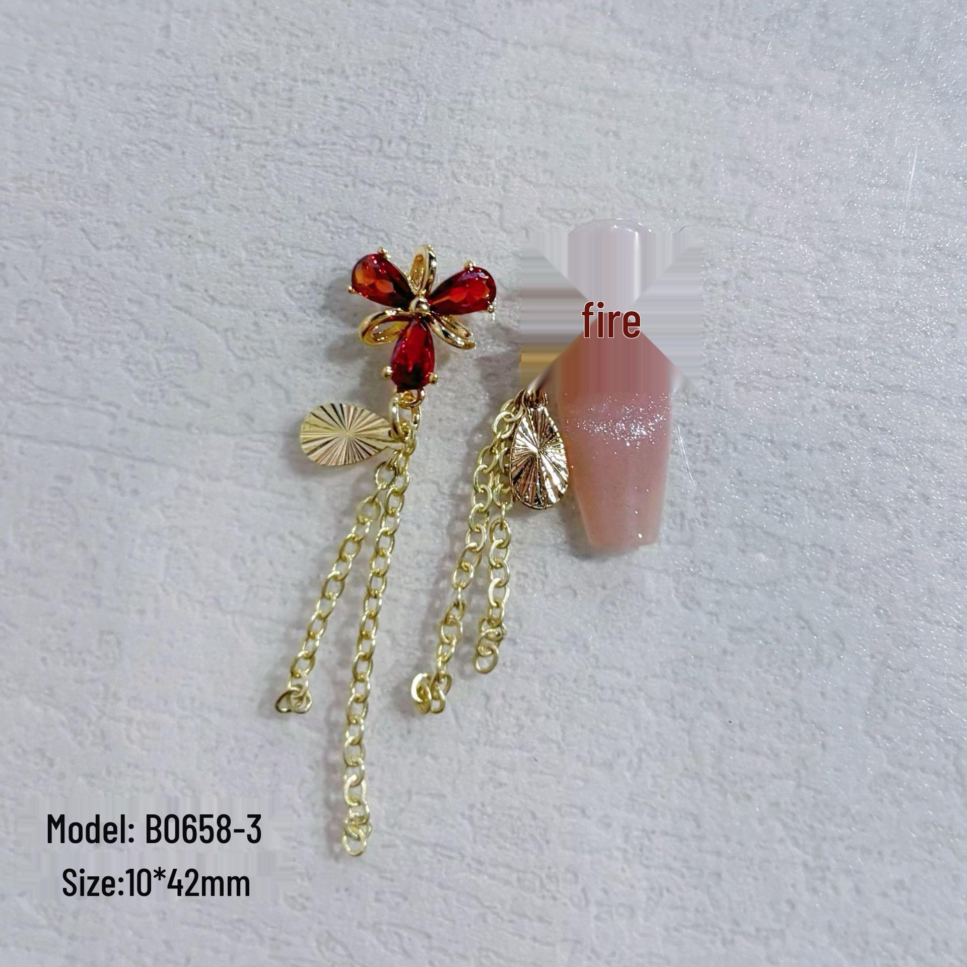 

Набор для нейл-арта Chrome Hearts с цветочным дизайном: Накладные ногти с бахромой из бантиков и подвесками-цепочками