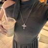 Y2K Themed Pink Broken Ice Zircon Cross Pendant Necklace Fun Stylish Jewelry for Women Retro Party Costume Match