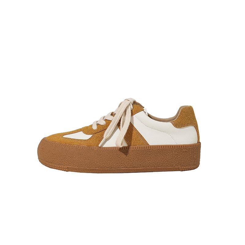 Cowhide Feeling Spot Thick-soled Heightening German Training Shoes Board Shoes Color Matching Students Versatile Casual Sports Shoes Retro Little 