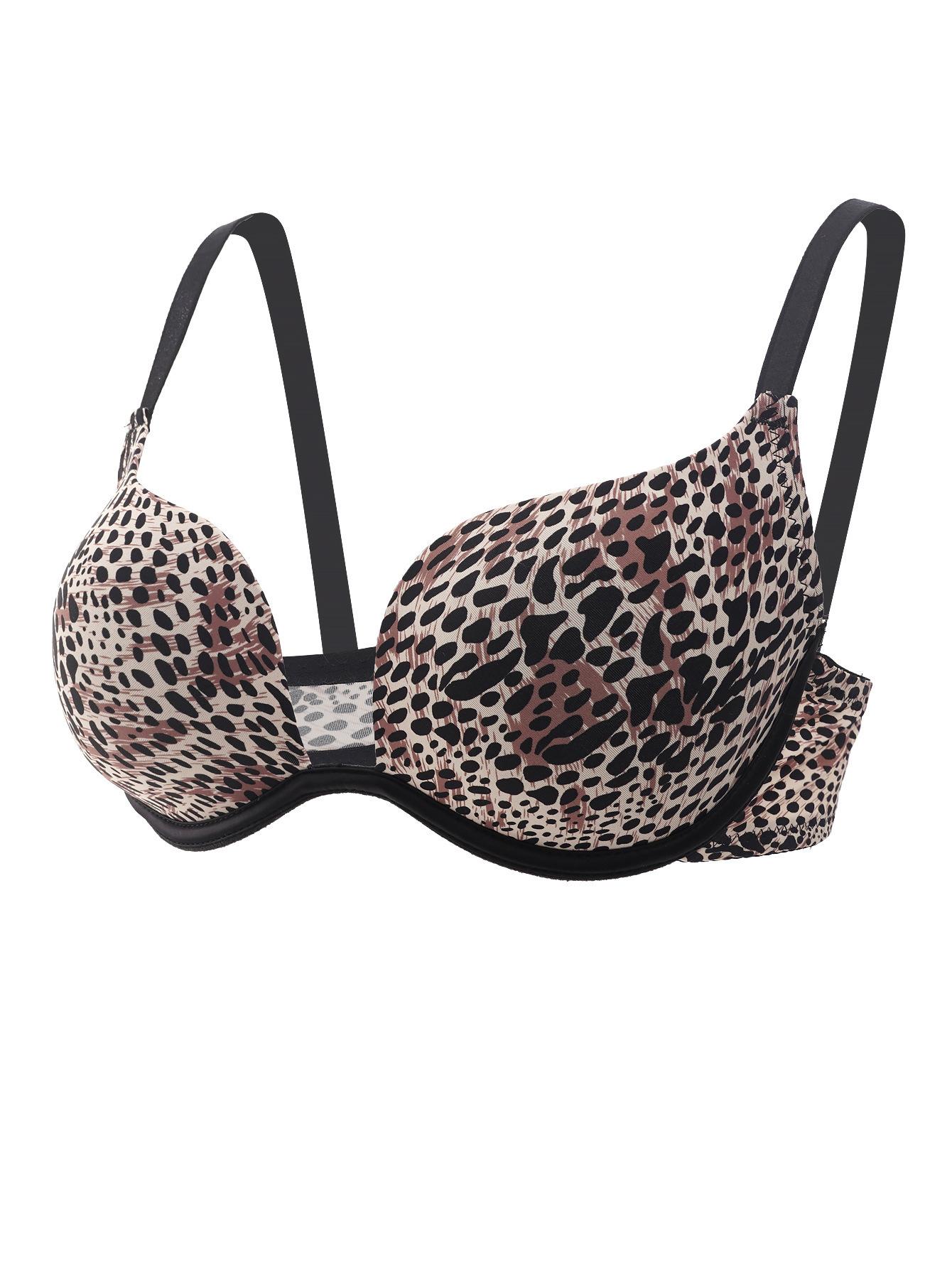 

European and American sexy leopard print large size bra cover comfortable smooth sponge beautiful back gathering seamless bra women 90C леопард друку кольору