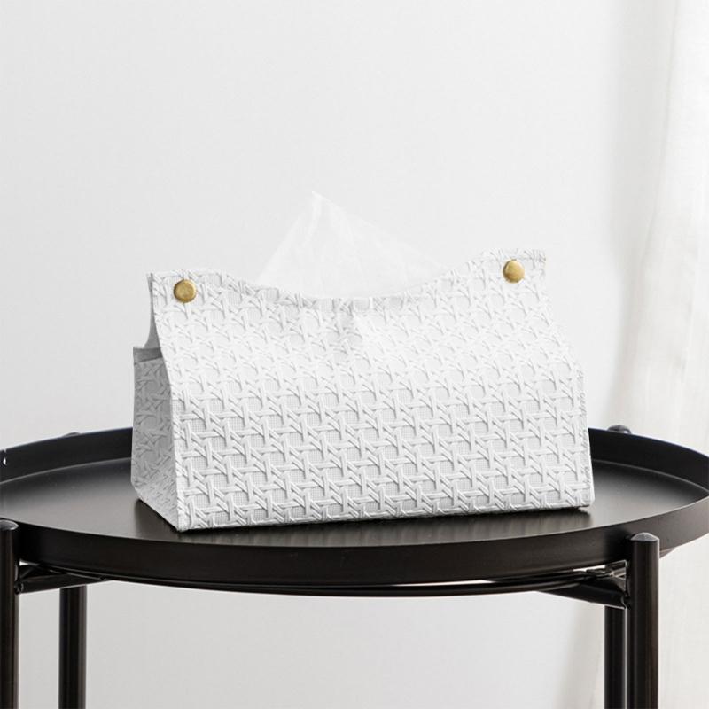 PU Leather Tissue Holder Rectangular Rattan-Tissue Box Cover Facial-Tissue-Case Paper Dispenser for Drop