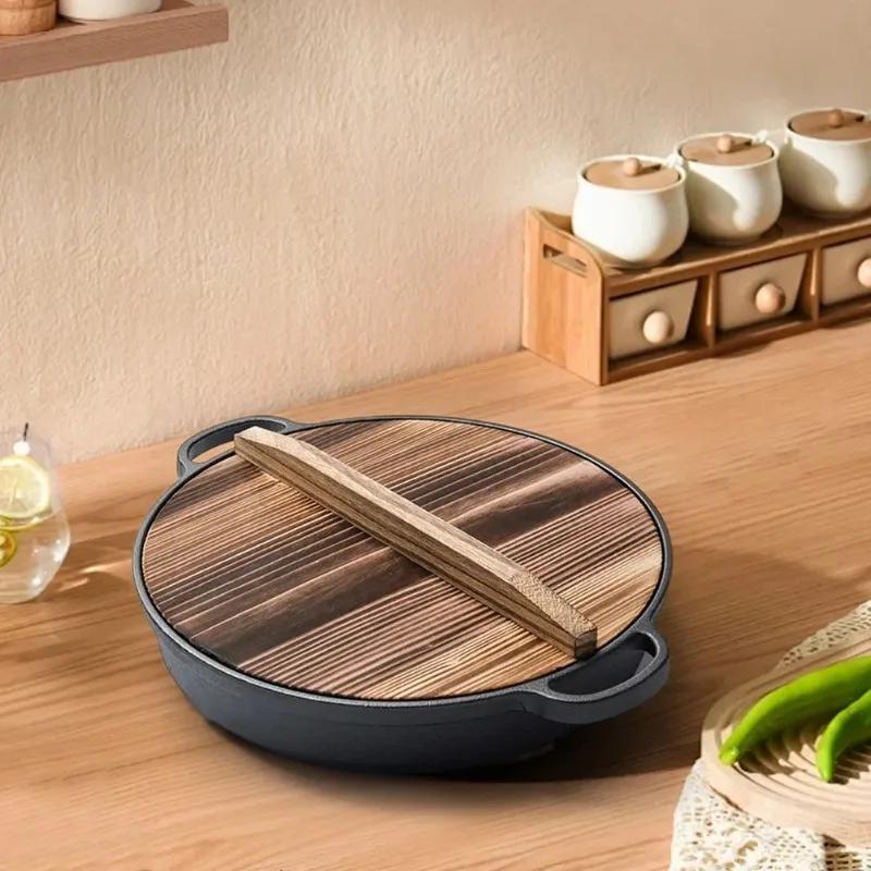 25CM Cast Iron Skillet with Double Handles Frying Pan Baking Tray for Bread Outdoor Cooking Camping Kitchen Dining & Bar