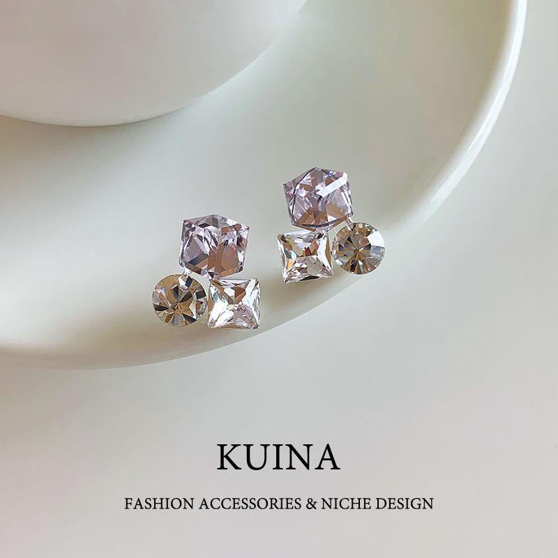 

Super Flash Purple Crystal Stud Earrings for Women Sterling Silver Earring/Pin 2025 New Arrival Best Selling Fancy Niche Style Unique Ear Rings Image color