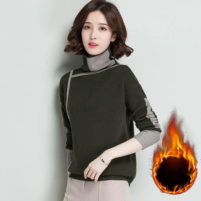 

Женский теплый свитер с высоким воротом, джемперы с длинным рукавом, трикотаж, повседневные осенне-зимние пуловеры, женские эластичные высококачественные трикотажные флисовые свитера 3XL темно-зеленого