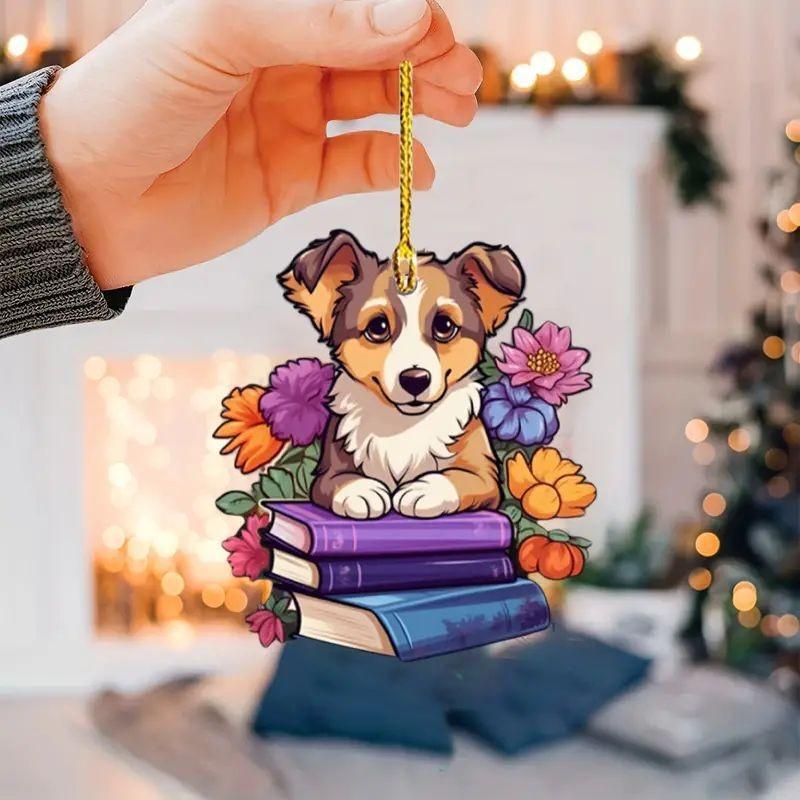 

Delightful Acrylic Dog Flower Car Pendant For Cheerful Holiday And Home Decoration 1