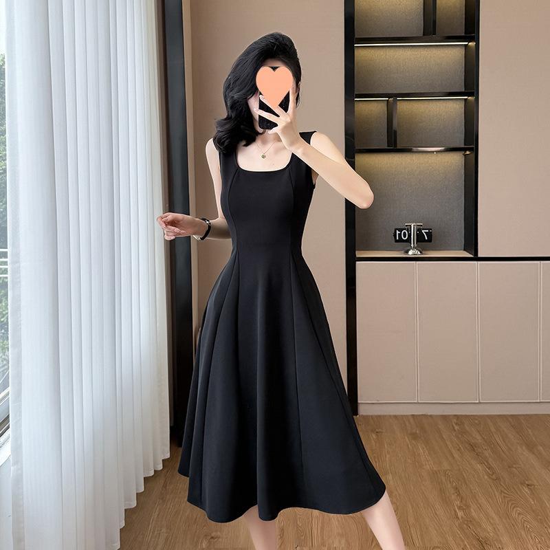 Hepburn style coffee break French black sleeveless vest dress children s summer 2026 new small waist dress S чёрный