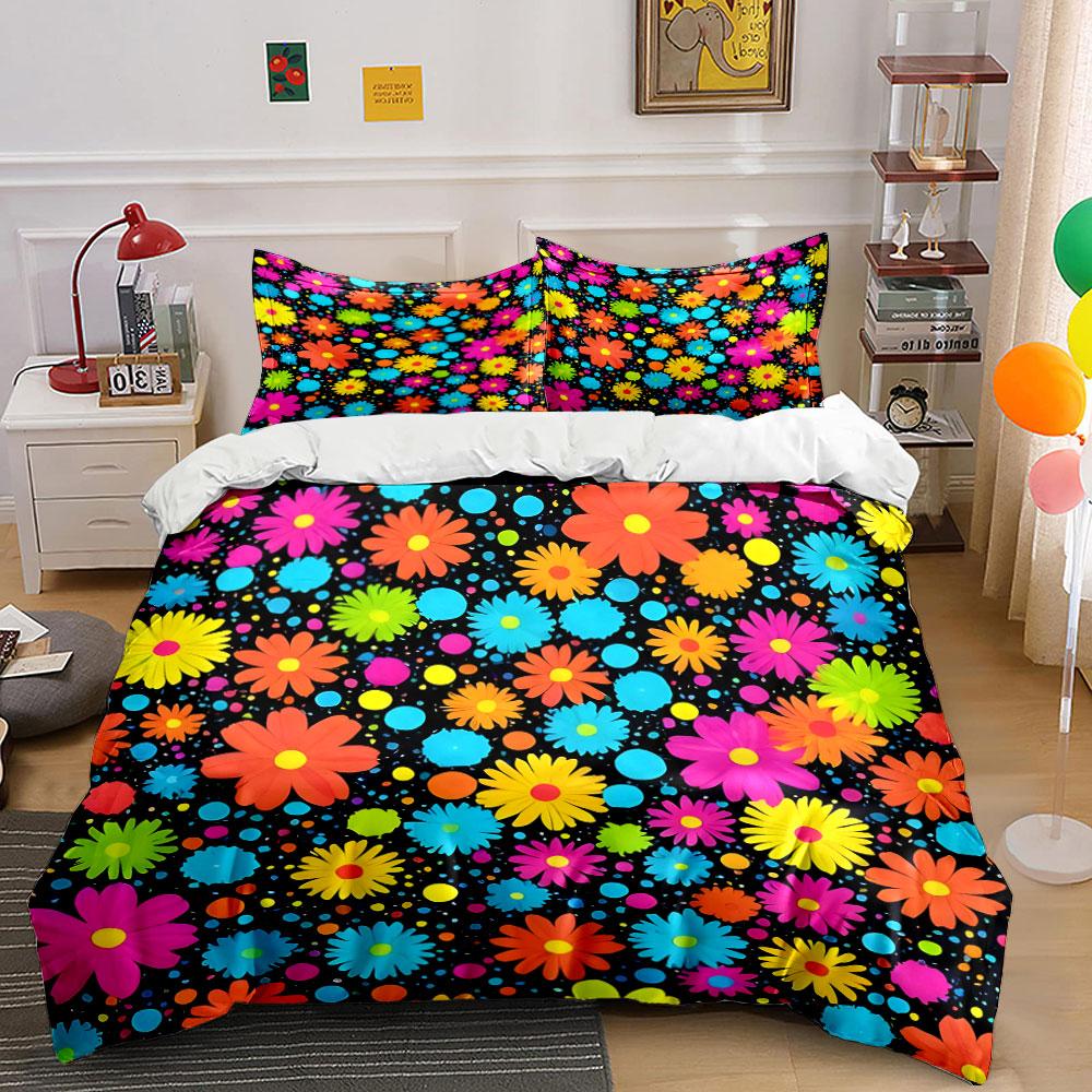 Colorful Floral Print Decor Set Soft Skin-Friendly Bedding Set Includes 1 Duvet Cover And 2 Pillowcase, Gift