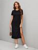 Neues Strick-Kurzarmkleid für Damen Frühling/Sommer mit Rundhalsausschnitt und Schlitzsaum