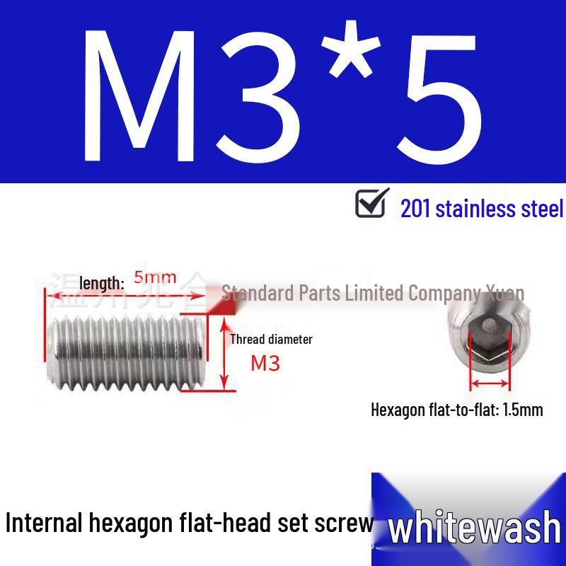 201 Stainless Steel Headless Set Screw - Flat End Socket Screw