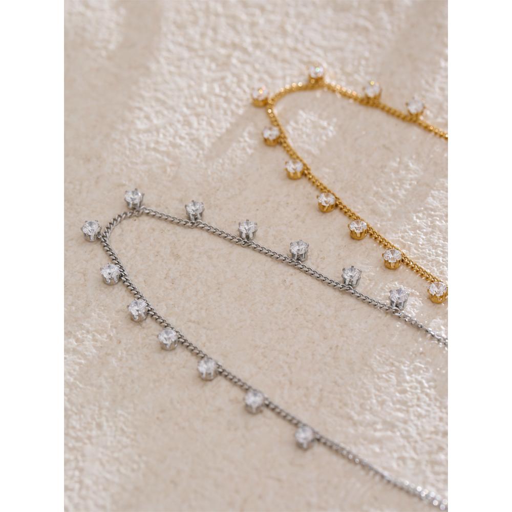 Yhpup Shiny Cubic Zirconia Chic Chain Necklace for Women Stainless Steel Delicate Premium Exquisite Collar Jewelry for Women