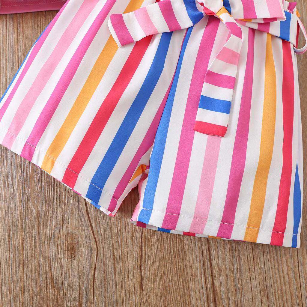 Girls 2 Piece Outfit 1-8Y Pink Sleeveless Tank Top with Striped Shorts Set Kids Summer Floral Clothing Sets