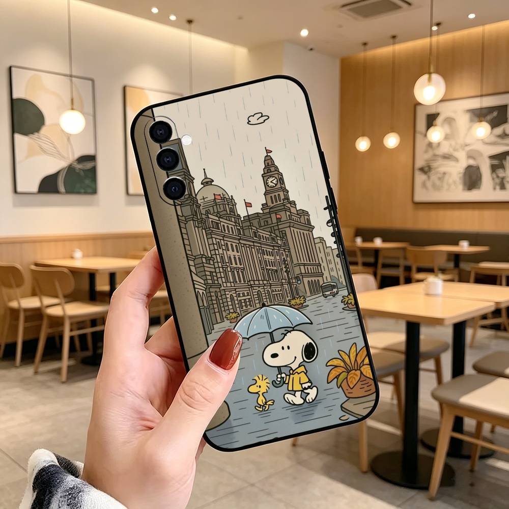 Cartoon T-S-noopy-PC  Phone Case Black Silicone Soft For Samsung Galaxy A73,A72,A71,A70,A53,A52,A51