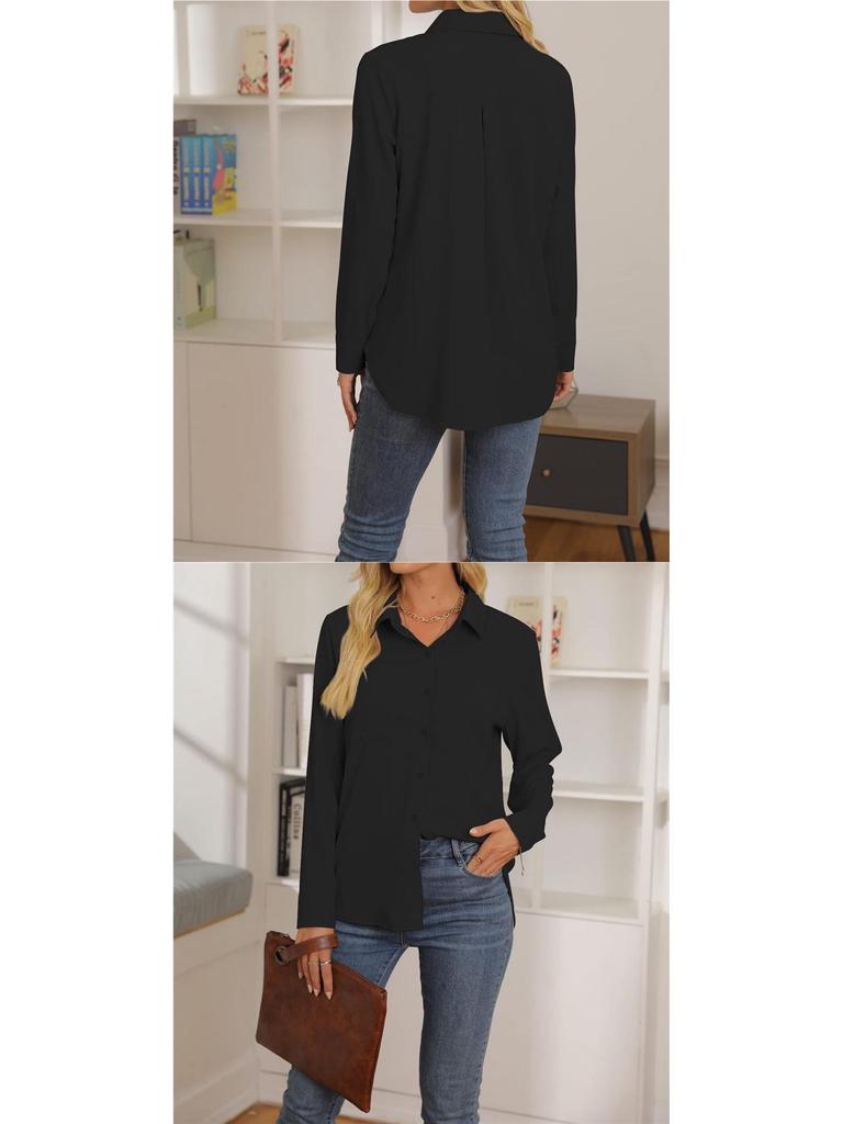Women's Solid Color Long Sleeve Casual Lapel Shirt - New Spring/Summer Fashion