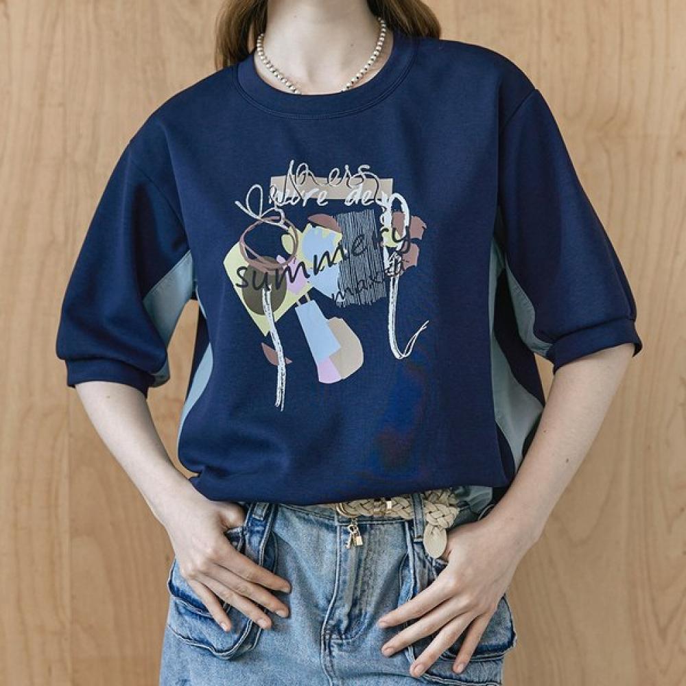 

Maxza Drawing LeTTering Colorblock T shirT zd05qT601on navy/FREE