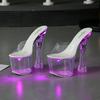 Fashion 34-43 new thick high heel night club shoes luminous sandals women's shoes walking show steel tube dance shoes crystal sole 17cm