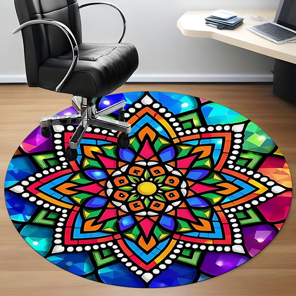1pc Mandala StainedGlass Office Round Area Rug, Indoor Mat Suitable ForOffice, Under Office Chairs Bedroom Living Room Home Decor, Room Deco q100