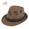 Summer Shade Sun Protection Beach Top Hat Ladies Coconut Tree Printed Jazz Hat Men's Encrypted Straw Breathable Hat