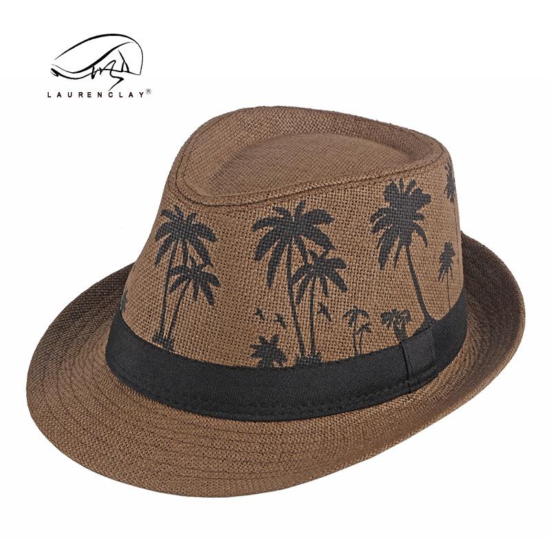 Summer Shade Sun Protection Beach Top Hat Ladies Coconut Tree Printed Jazz Hat Men's Encrypted Straw Breathable Hat