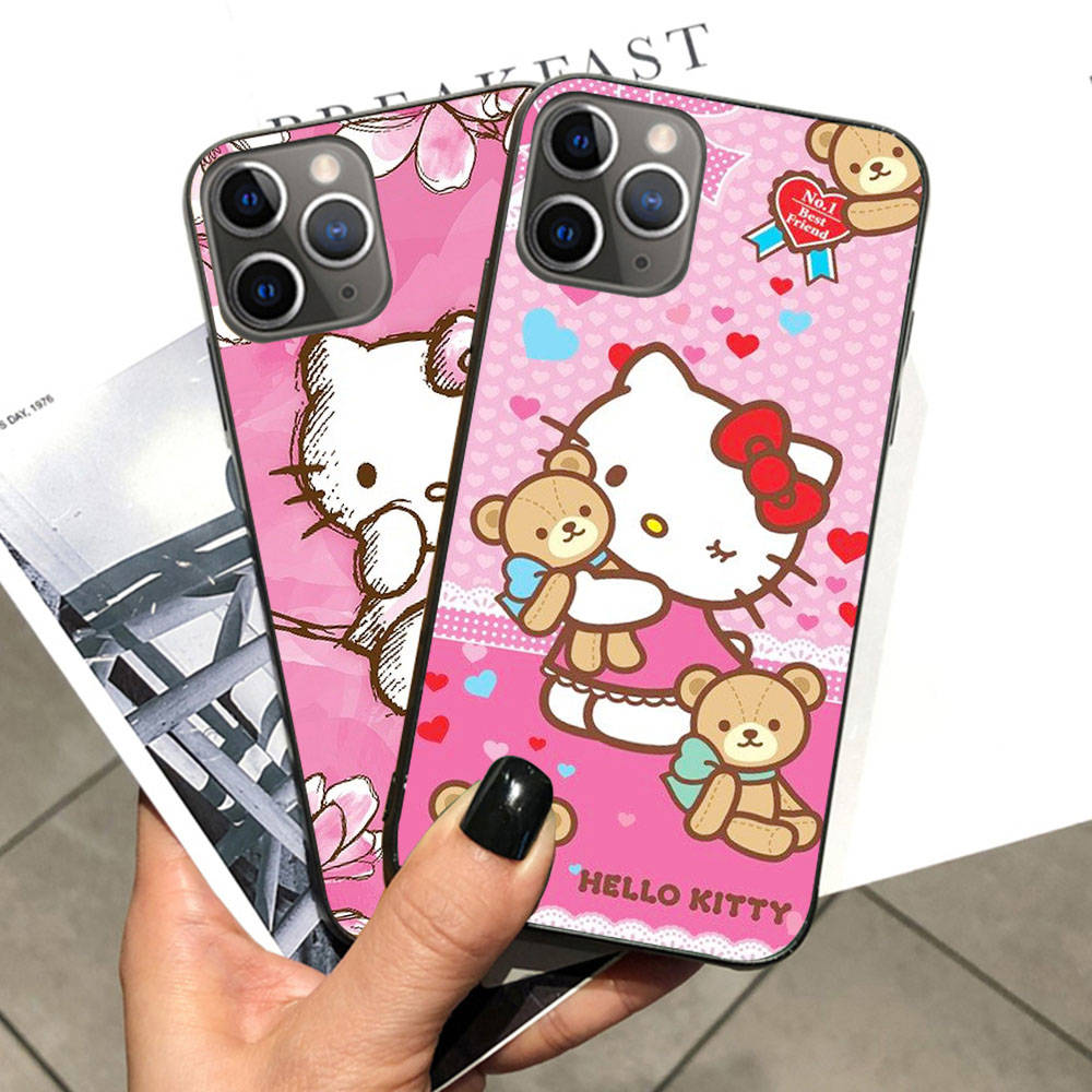 Case for iPhone 16 15 Plus 14 13 12 11 Pro 8 7 6S 6 SE 5S X XR XS Max Realme C30 C33 C31 9I Black Sofe Cover LI14 Hello Kitty