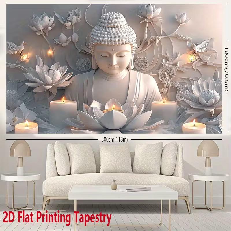 2D Buddha Lotus Print Tapestry, Zen Meditation Wall Hanging for Living Room Bedroom Yoga Room Decor
