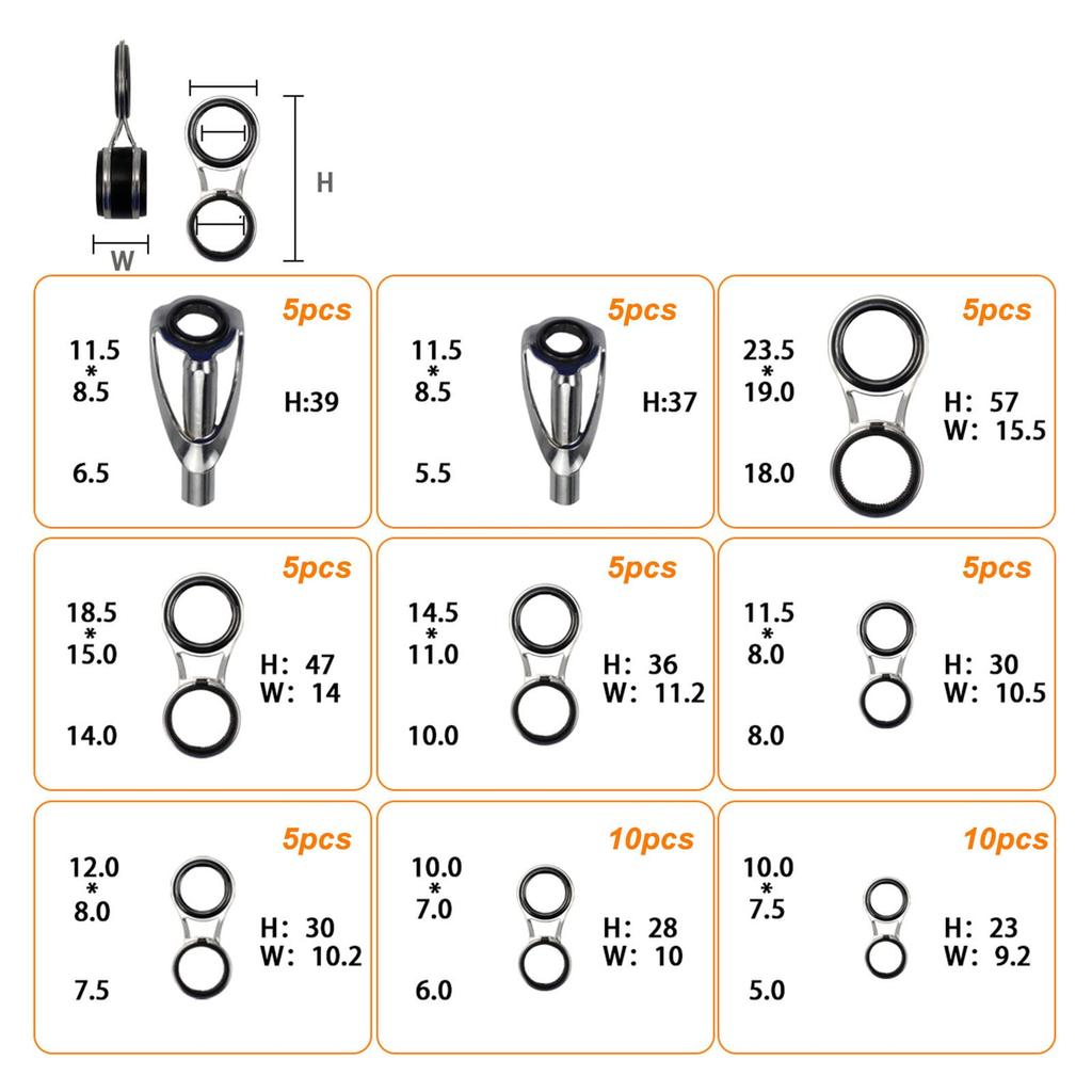 Fishing Rod Guide Line Ring Ceramic Ring Damage Reduction 55 Pieces Fishing Rod Tip Ring