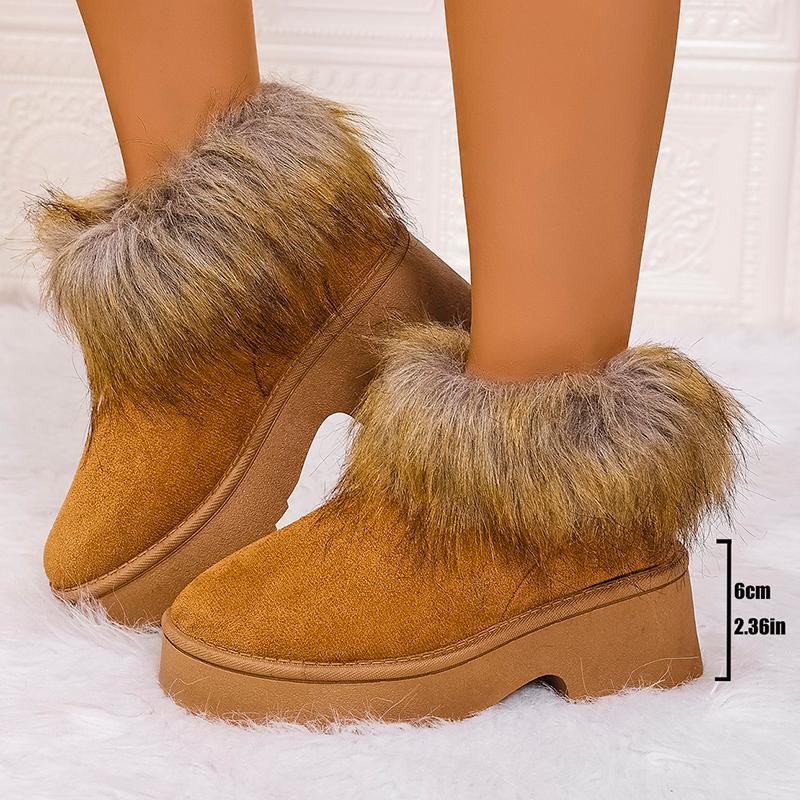 Fashion Women's Faux Fur Flat Snow Boots Winter Thick Sole Chunky Platform Ankle Boots  Plus Size Warm Comfort Non Slip Cotton Boots
