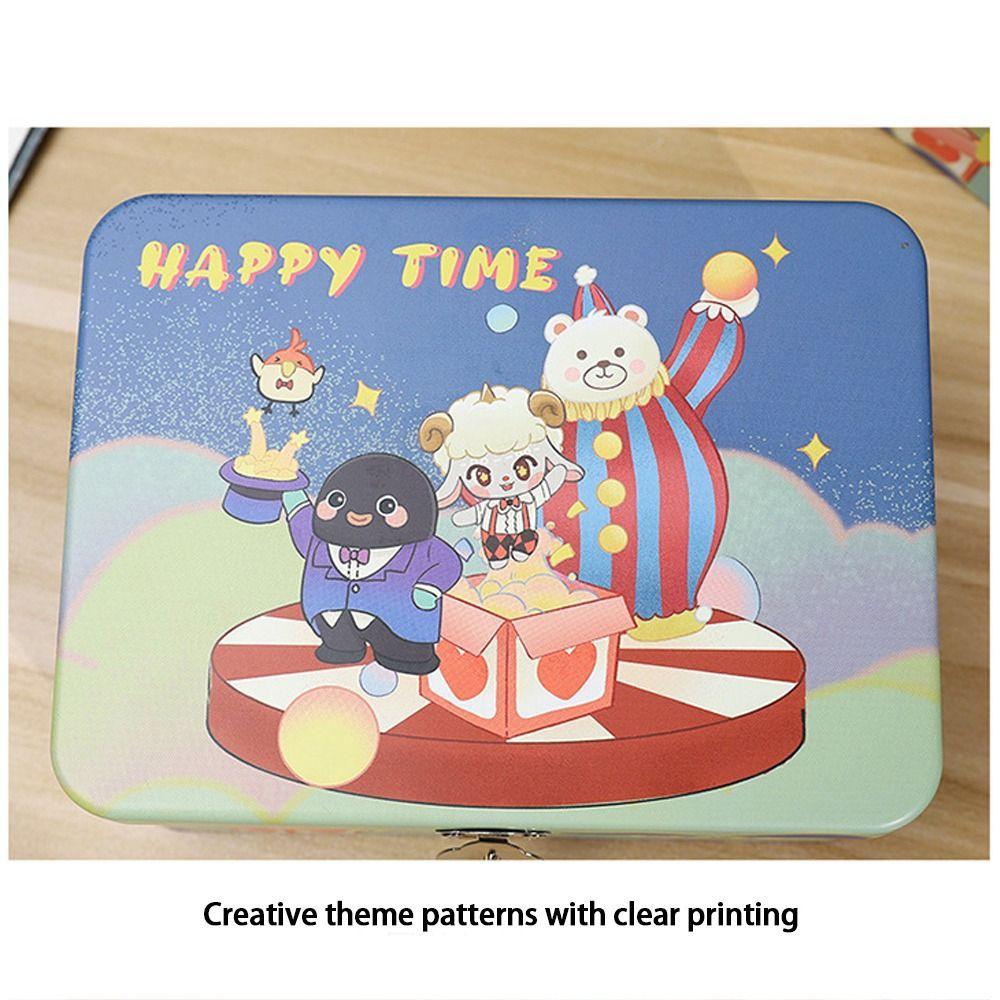 Vintage Tinplate Box Cartoon Print Empty Box High Quality Desktop Storage Case Household