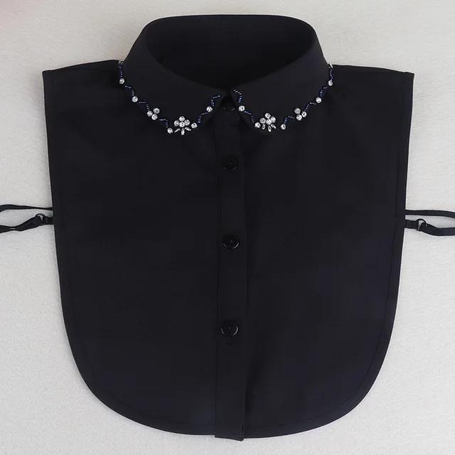 Fashion Ladies Fake Collar for Women Chiffon Fake Collar Rhinestone False Collar Lapel Detachable Button Half-Shirt Blouse Top