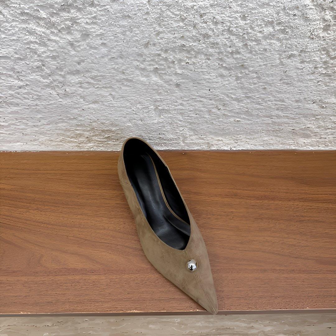 

Autumn new metal ball minimalist low-heeled versatile fashionable pointed-toe shoes for women 40 хакі