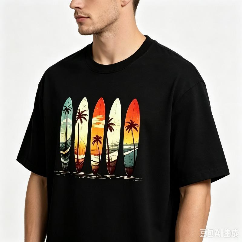 Vintage Sunset Surfboard Print Tshirt 100 Cotton Unisex Casual Short Sleeve Streetwear Top