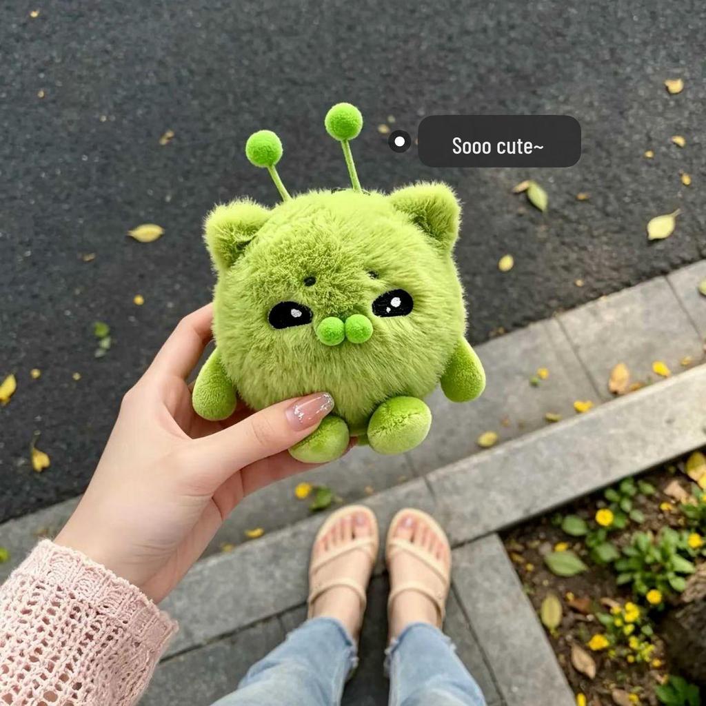 Ugly-Cute Green Alien Cat Plush Pendant & Bag Charm Gift