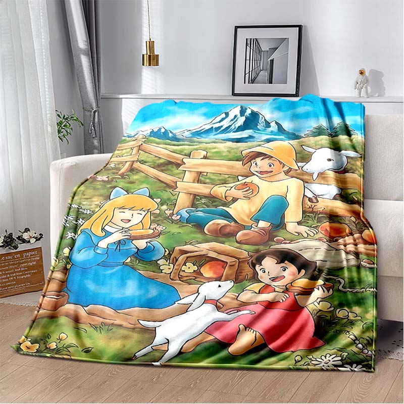 Heidi Mädchen der Alpen Anime Druck Flanell Überwurf Weich Warm Gemütlich Bettdecke für Kinderzimmer Wohnzimmer Heimdeko Geschenk