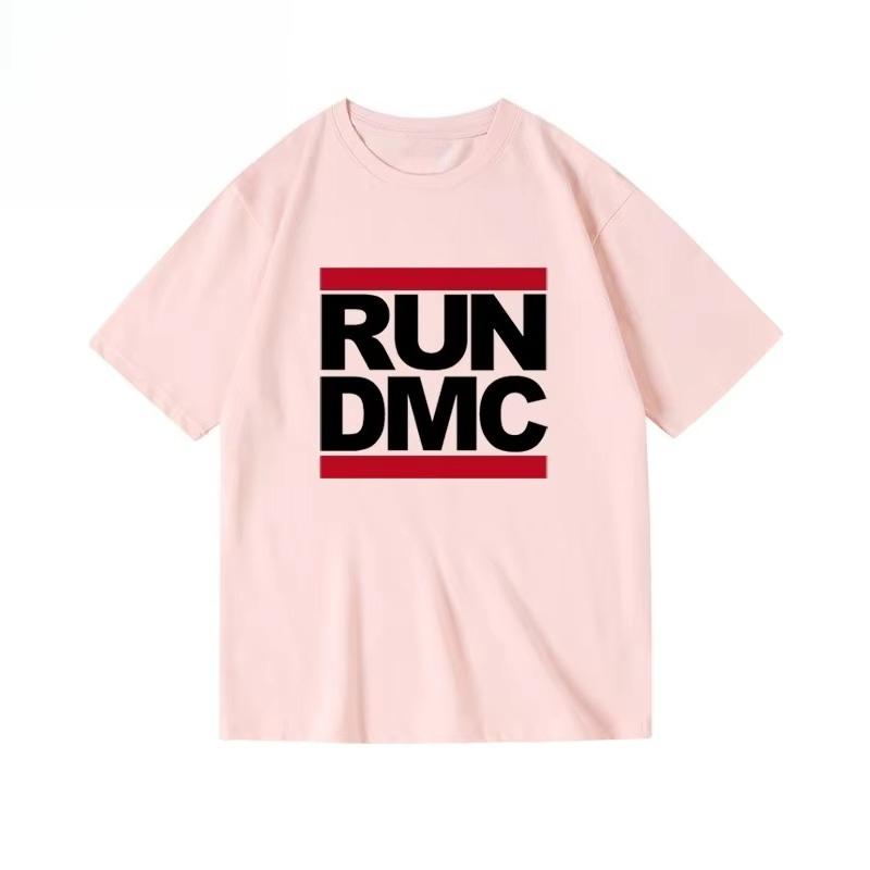 American Trendy Brand West Coast RUN Printed DMC Rock Hip Hop Rap Mens and Womens Pure Cotton Crew Neck Shortsleeved Tshirt