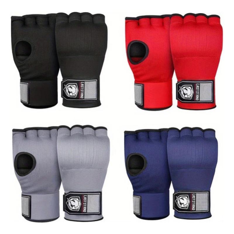 Half Finger Boxing Gloves Muay Thai Fighting Gel Padded Gloves 2 In 1 Hand Wraps Knuckle Wrist Strap Protective Training Gloves
